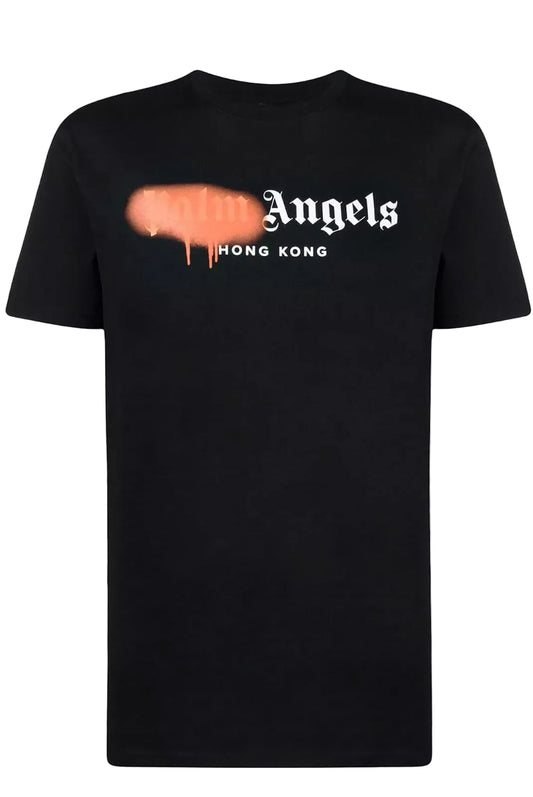 T-Shirt Palm Angels Homme Noir Logo Sprayed Hong Kong – vue de face