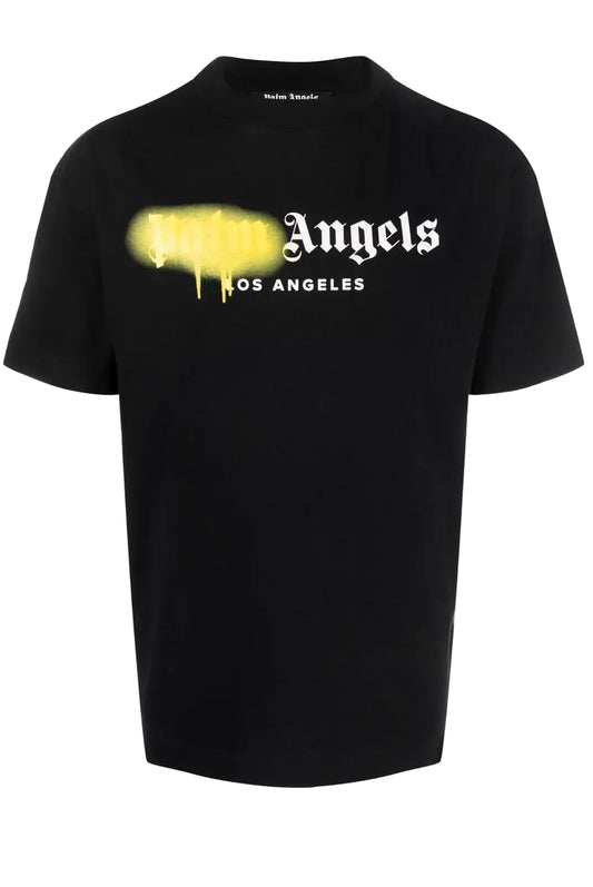 T-Shirt Palm Angels Homme Noir Logo Sprayed Los Angeles – vue de face