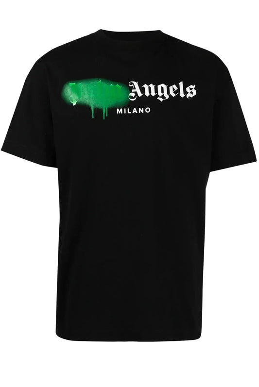 T-Shirt Palm Angels Homme Noir Logo Sprayed Milano – vue de face