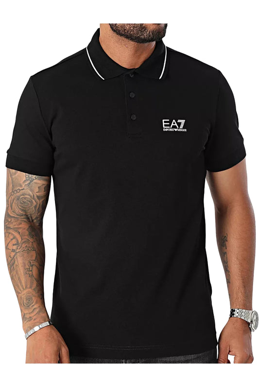 Polo EA7 Emporio Armani homme noir avec logo blanc sur la poitrine