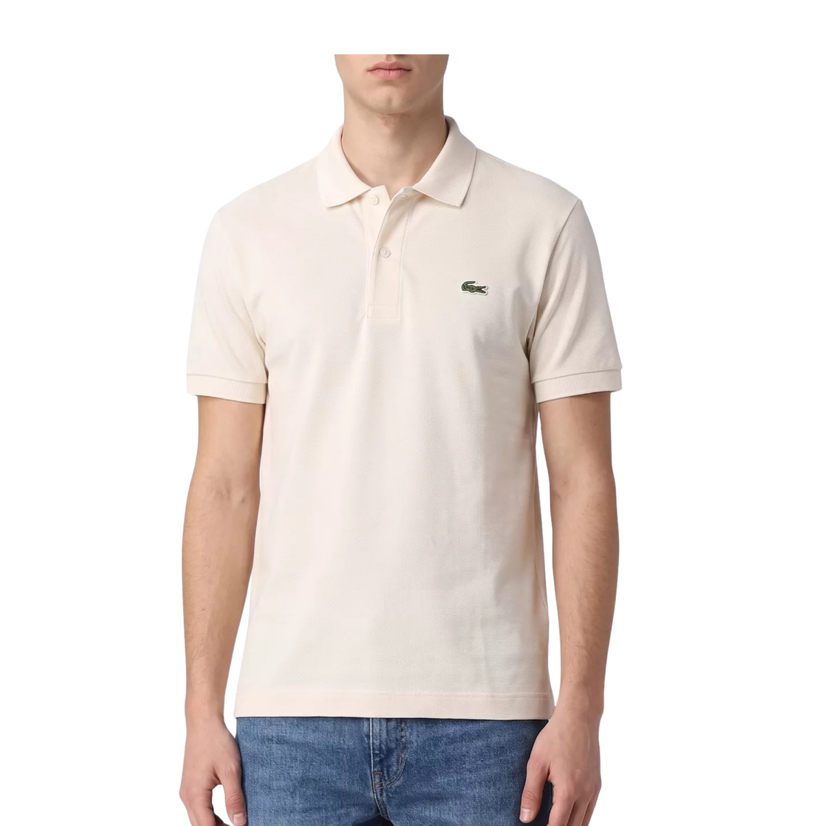 polo lacoste l12.12 original homme écru classic fit vue face