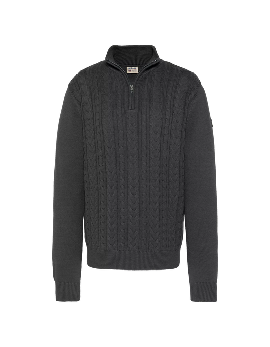 Pull Schott col zippé maille torsadée anthracite – vue de face