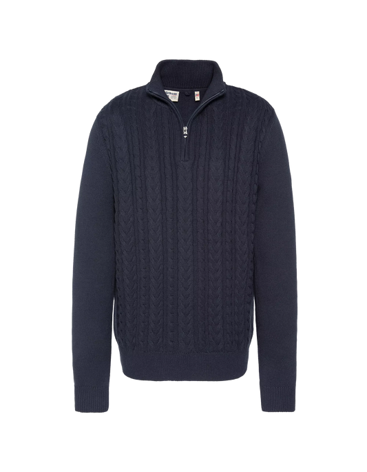 Pull Schott col zippé maille torsadée navy – vue de face
