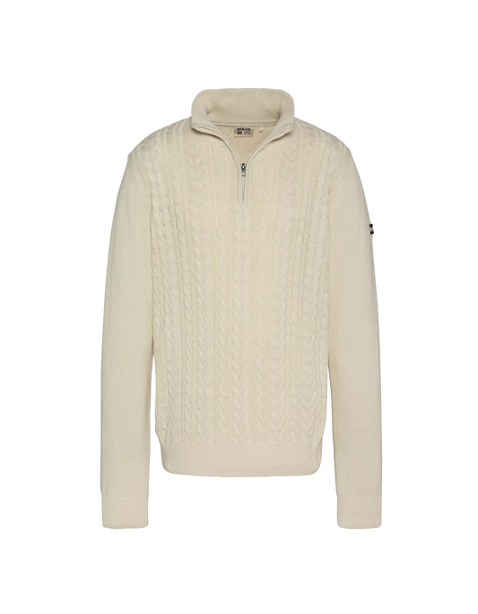 Pull Schott col zippé maille torsadée off white – vue de face