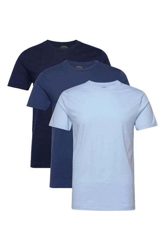 Pack de 3 t-shirts col rond Ralph Lauren – déclinaison bleus – vue avant