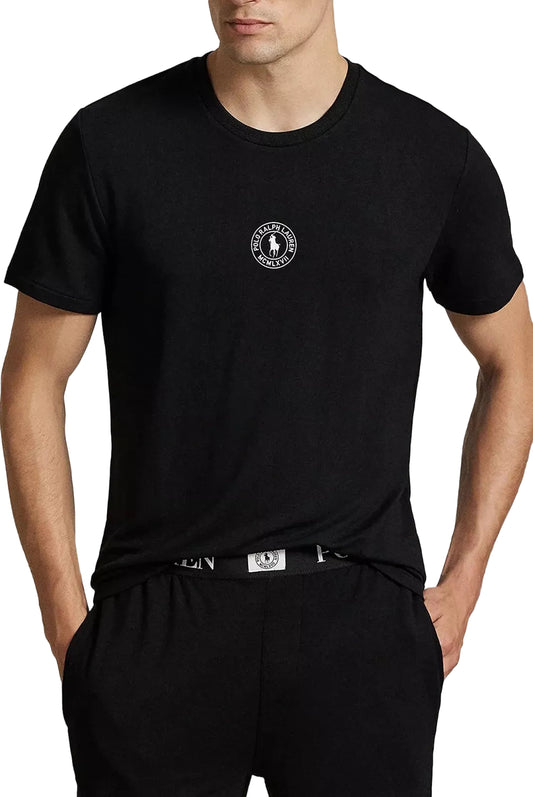 T-shirt Ralph Lauren noir logo rond poitrine – vue avant portée