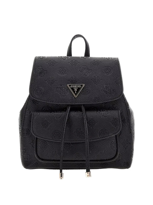 Sac à dos Guess femme Crésidia II noir signature avec logo métal vue de face