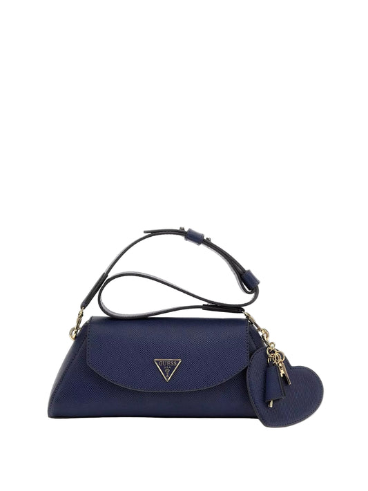 Sac bandoulière Guess femme bleu marine en cuir PU avec logo doré et pochette cœur