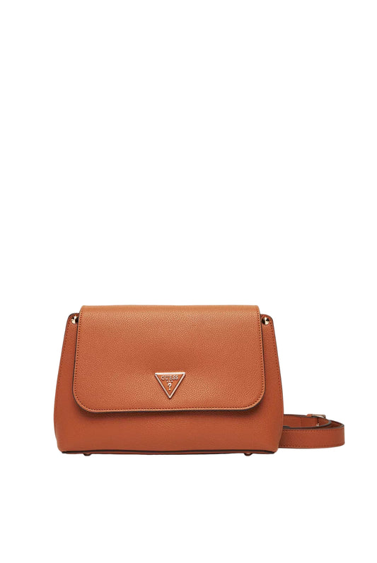 Sac bandoulière Guess femme cognac en cuir PU avec logo doré et fermeture aimantée