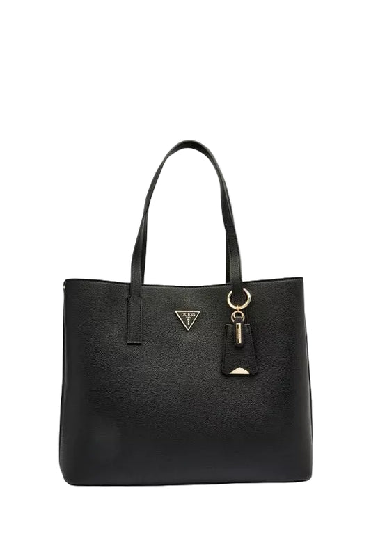 Sac cabas Guess Meridian noir avec logo métal vue de face
