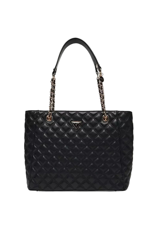 Sac à main Guess femme Giully noir matelassé avec chaîne métal vue de face
