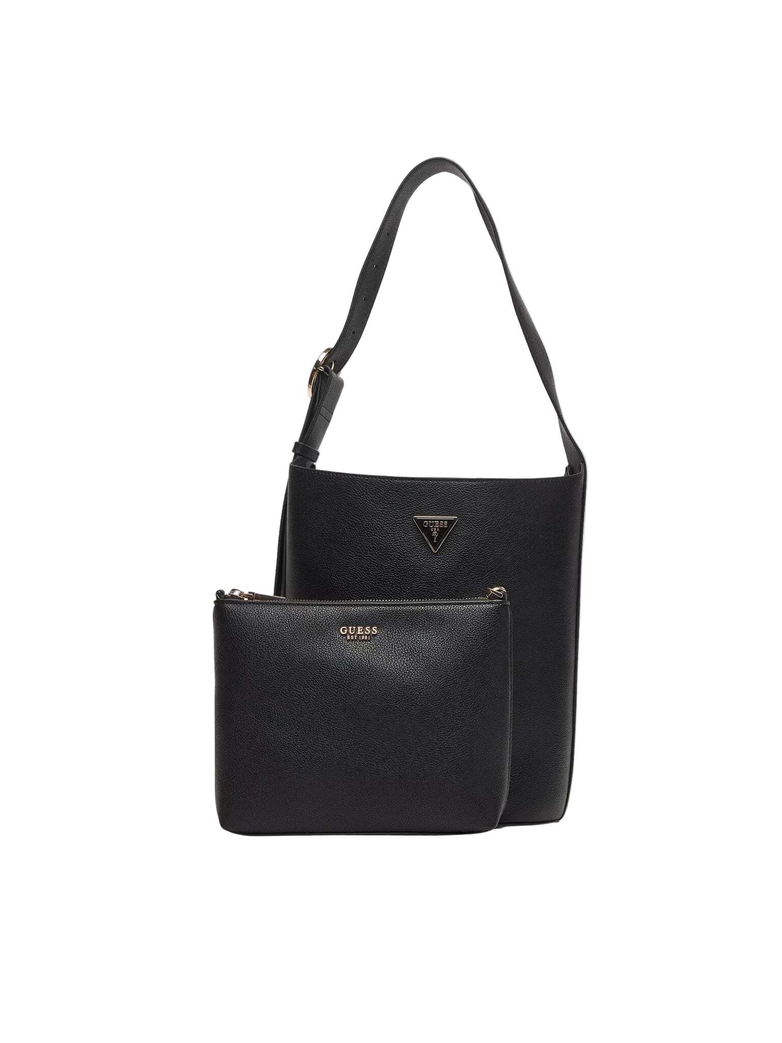 Sac à main Guess femme Meridian II 2 en 1 noir avec logo métal vue de face