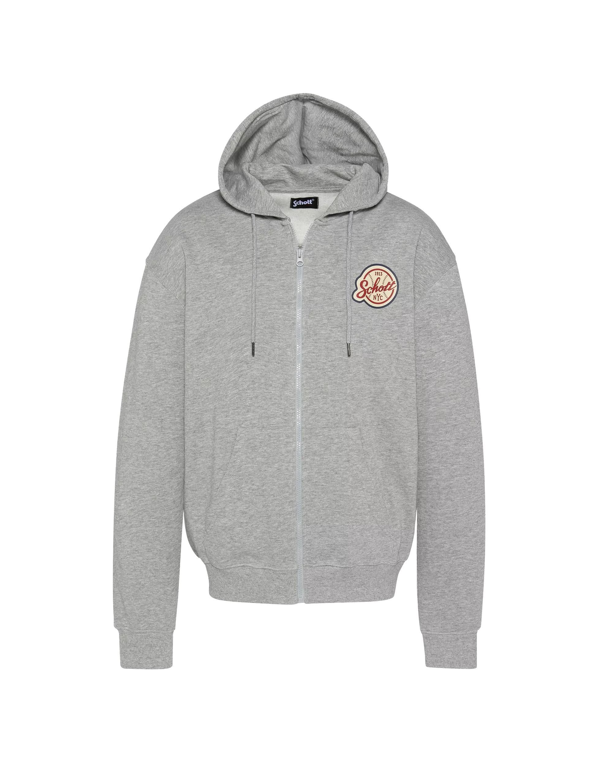 Sweat zippé Schott Baseball gris vue de face