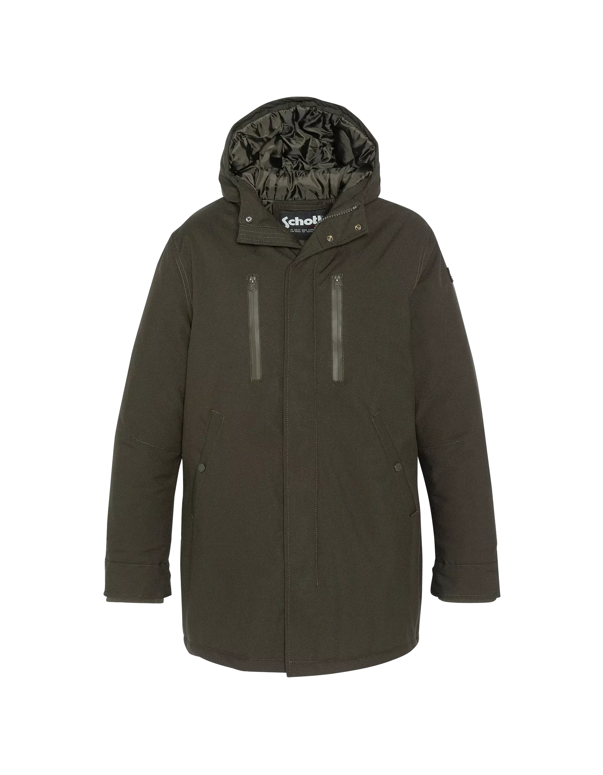 Parka Schott CHALLENGER Kaki longue à capuche – vue de face
