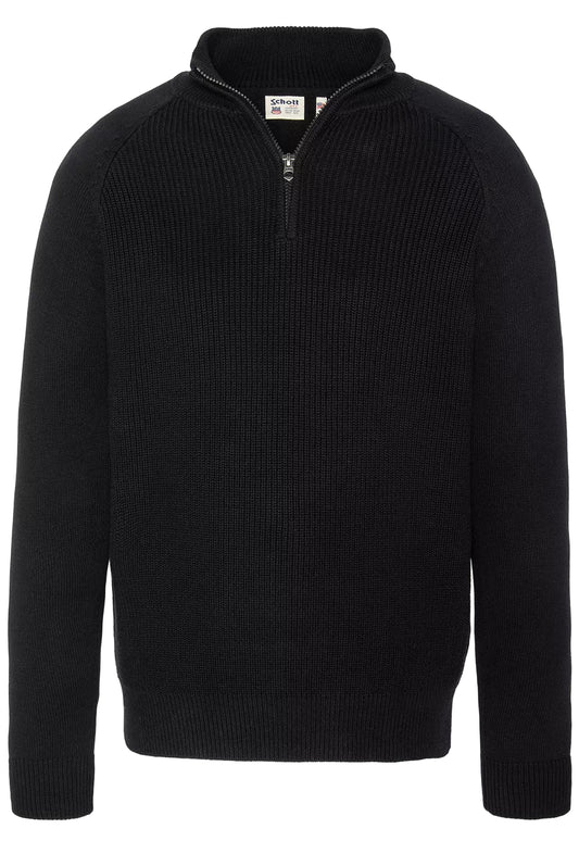 Pull Schott PLALI Noir col zippé – vue de face