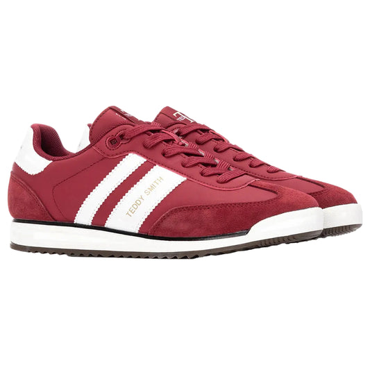 Sneakers Teddy Smith femme bordeaux avec bandes blanches et semelle beige