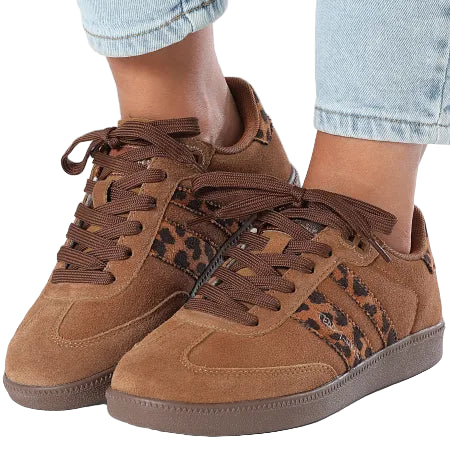 Sneakers Teddy Smith femme camel avec motif léopard et semelle marron