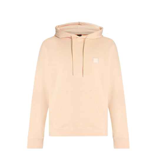 sweat à capuche hugo boss molleton homme orange pastel avec logo boss patch vue de face