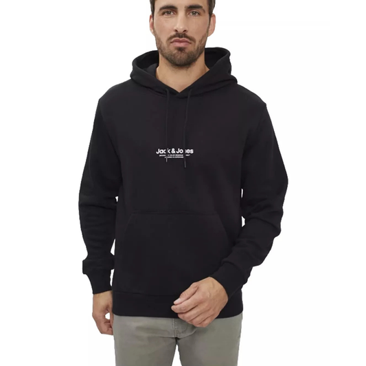 sweat à capuche jack and jones homme noir logo signature vue avant