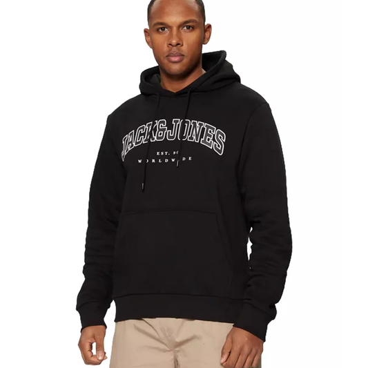 sweat à capuche jack and jones homme noir logo vintage vue avant
