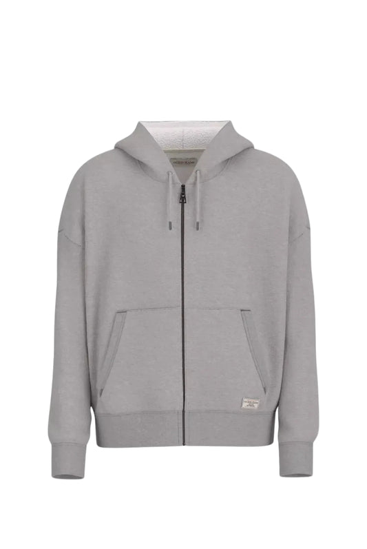 Sweat à capuche zippé Guess homme medium grey heather avec logo patché