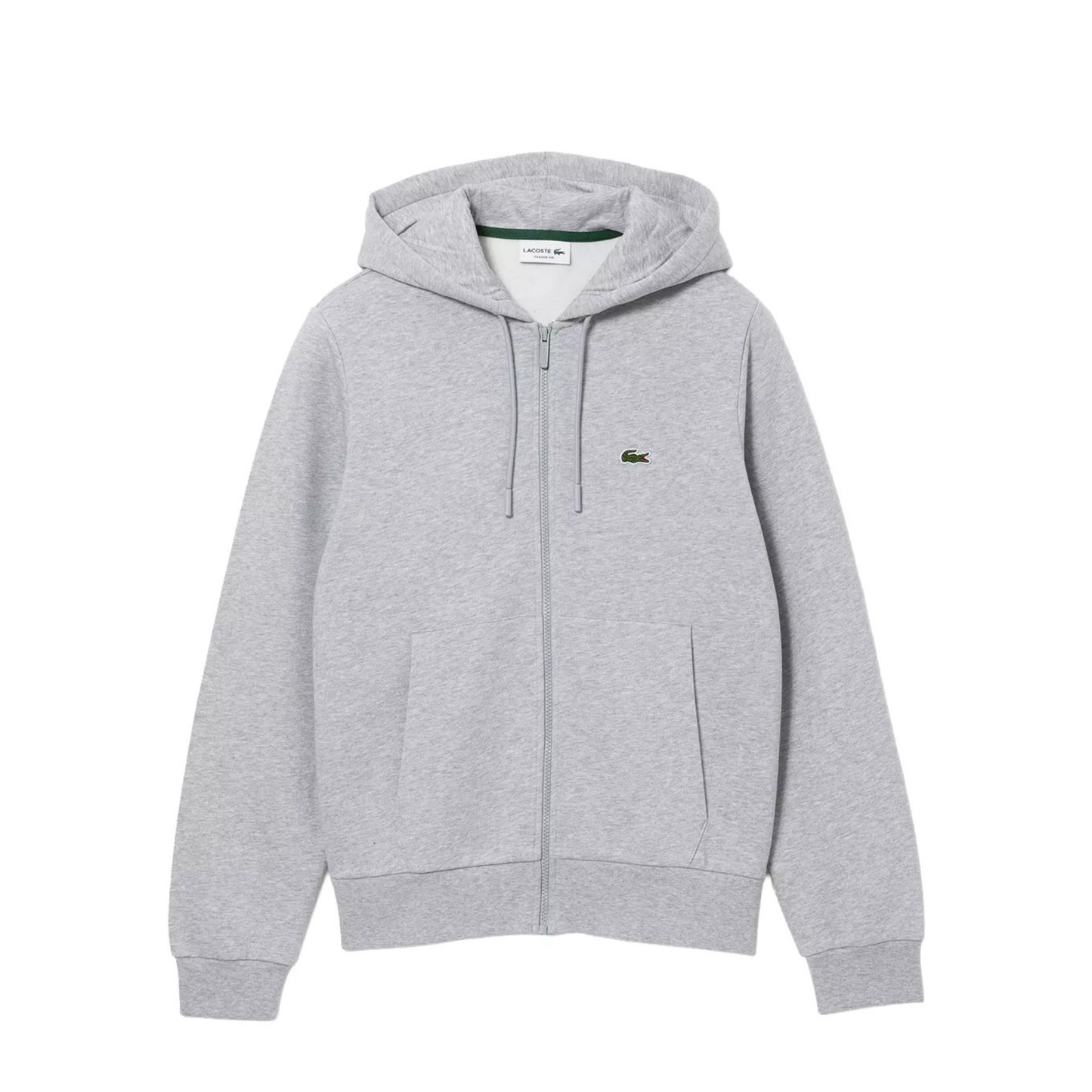 sweat à capuche zippé lacoste homme gris chiné vue de face