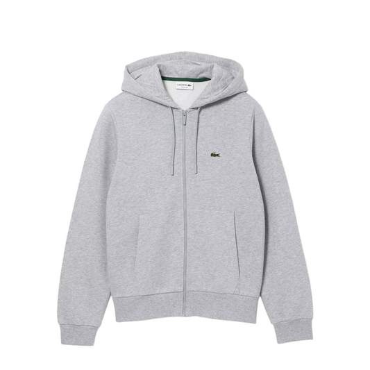 sweat à capuche zippé lacoste homme gris chiné vue de face