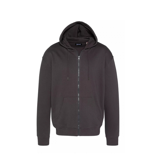 sweat à capuche zippé schott badge homme anthracite vue face