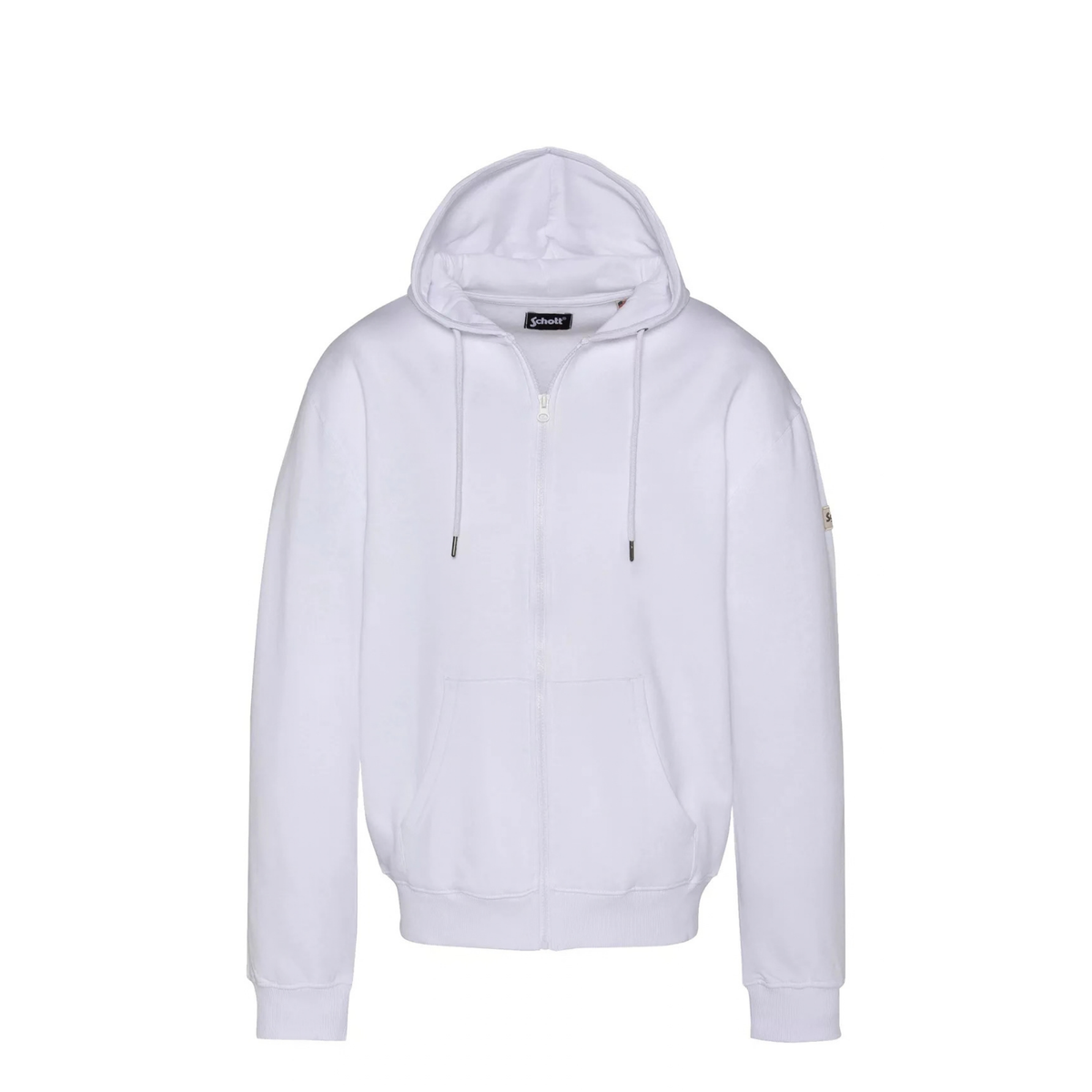 sweat à capuche zippé schott badge homme blanc vue face
