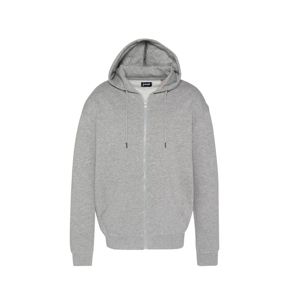 sweat à capuche zippé schott badge homme gris vue face