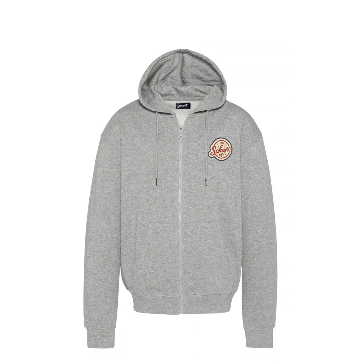 sweat à capuche zippé schott baseball homme gris vue face