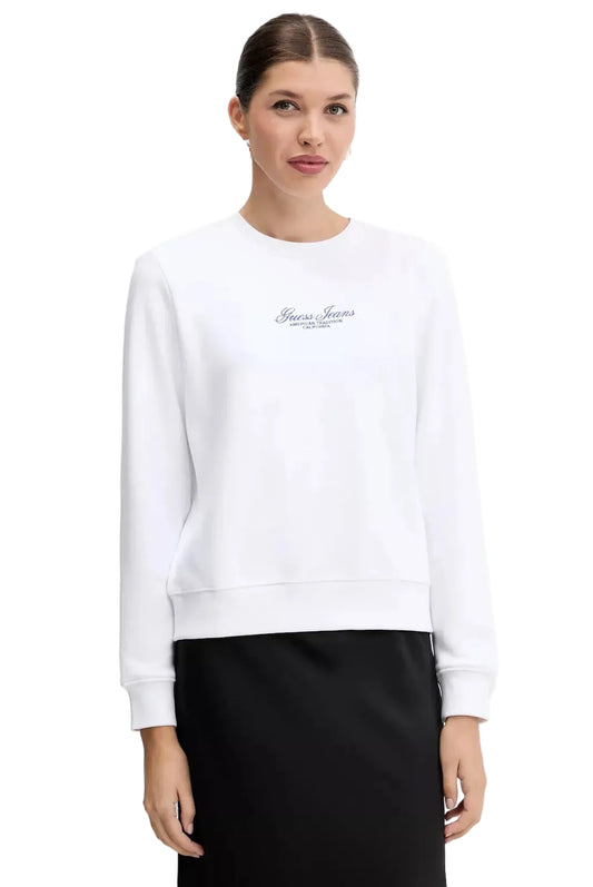 Sweat Guess Jeans femme Pure White avec logo brodé sur la poitrine
