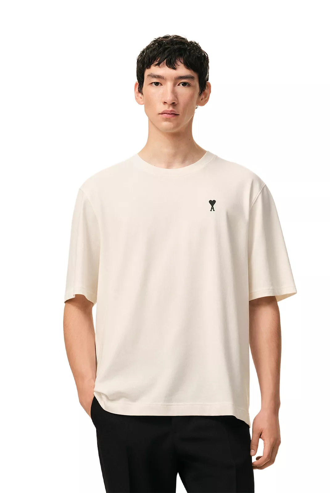 t shirt ami paris homme blanc crème vue face
