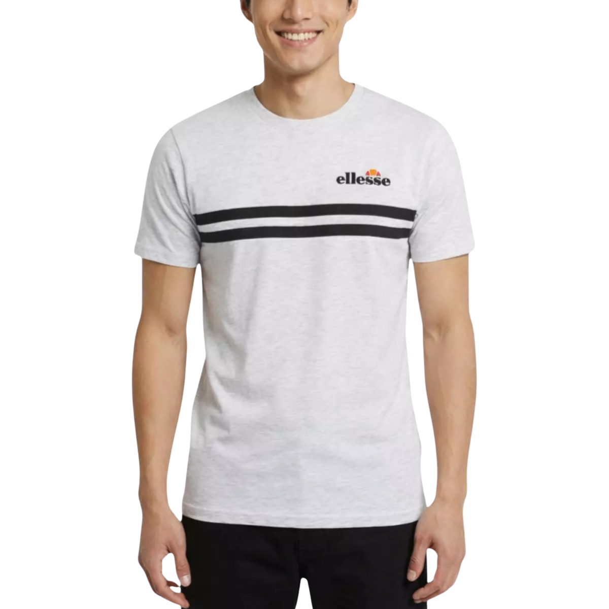 t-shirt ellesse homme blanc retro bandes noires vue avant
