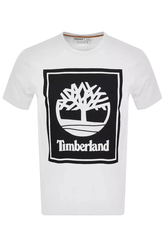 T-shirt homme Timberland blanc avec grand logo noir imprimé sur la poitrine