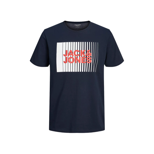 t-shirt jack and jones homme marine logo stripes vue avant
