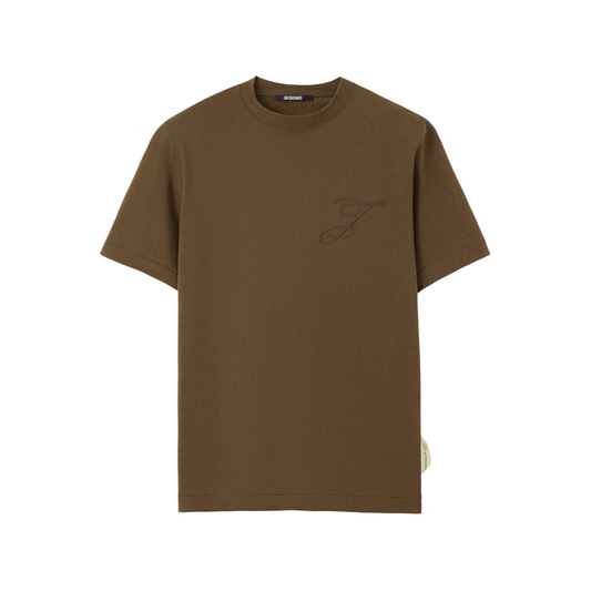 t-shirt jacquemus signature khaki logo j brodé face