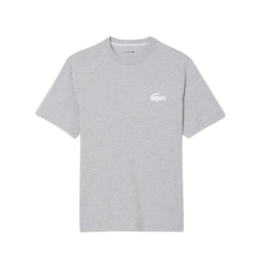 t-shirt lacoste homme gris chiné col rond vue de face