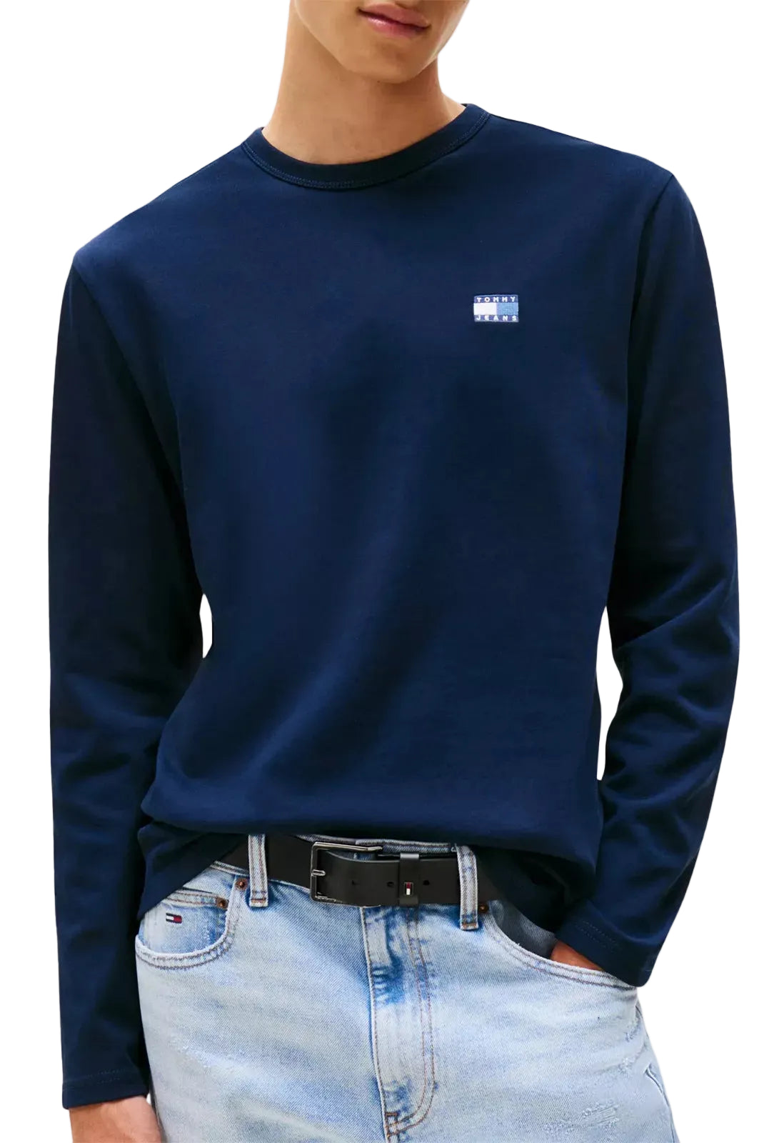 T-shirt Tommy Jeans homme bleu marine manches longues avec flag brodé poitrine