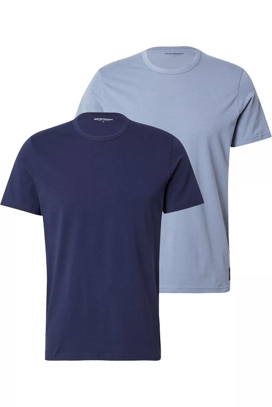 Coffret 2 T-shirts Emporio Armani homme bleus avec logo patché