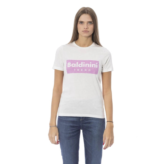 T-shirt Baldinini femme blanc avec logo rose sur poitrine