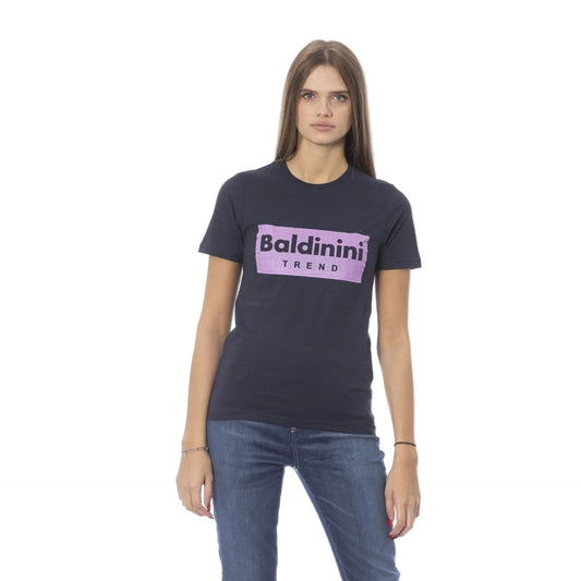 T-shirt Baldinini femme bleu avec logo violet et col rond