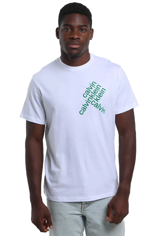 T-shirt Calvin Klein homme blanc avec logo vert imprimé sur la poitrine