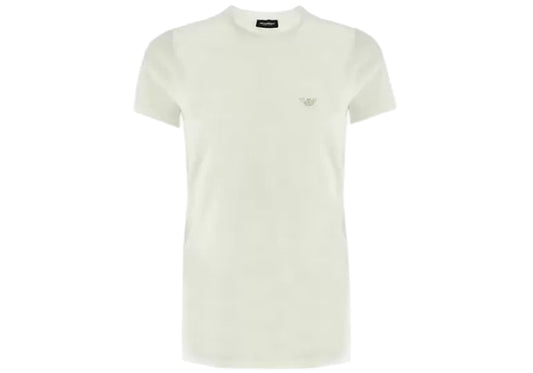 T-shirt Emporio Armani femme blanc col rond avec logo strassé