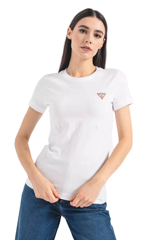 T-shirt Guess femme blanc Pure White col rond porté de face