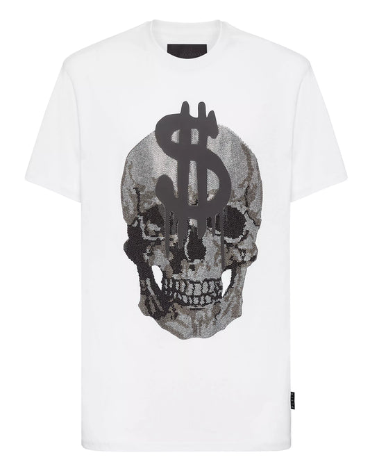 T-shirt Philipp Plein blanc logo skull en strass