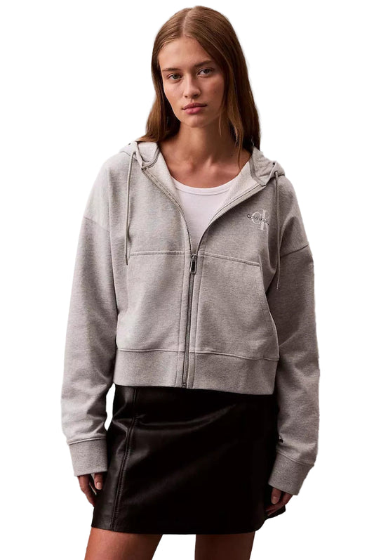 Veste à capuche Calvin Klein femme grise avec zip et poche ventrale