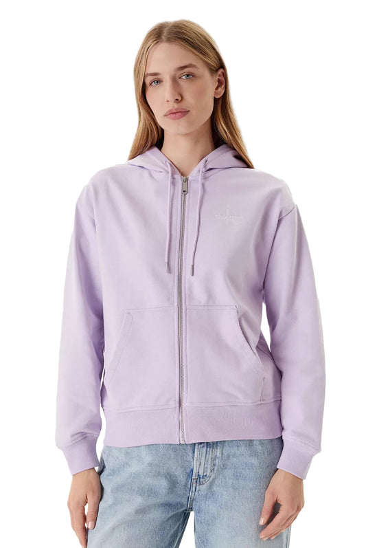 Veste à capuche Calvin Klein femme lavande avec poche ventrale et fermeture zippée