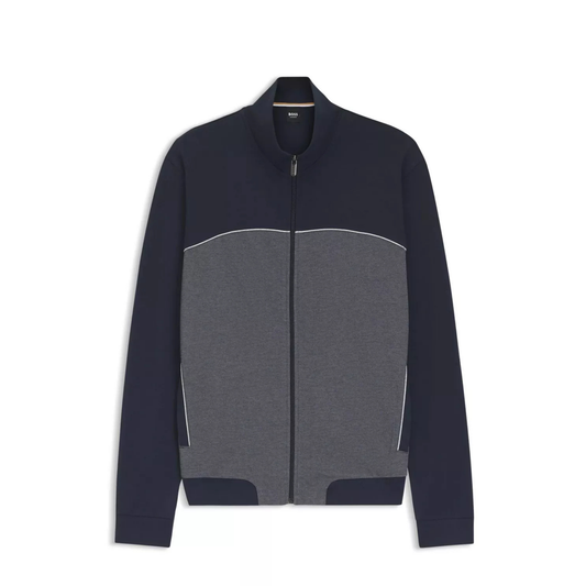 veste zippée hugo boss homme bleu foncé avec design contrasté vue de face